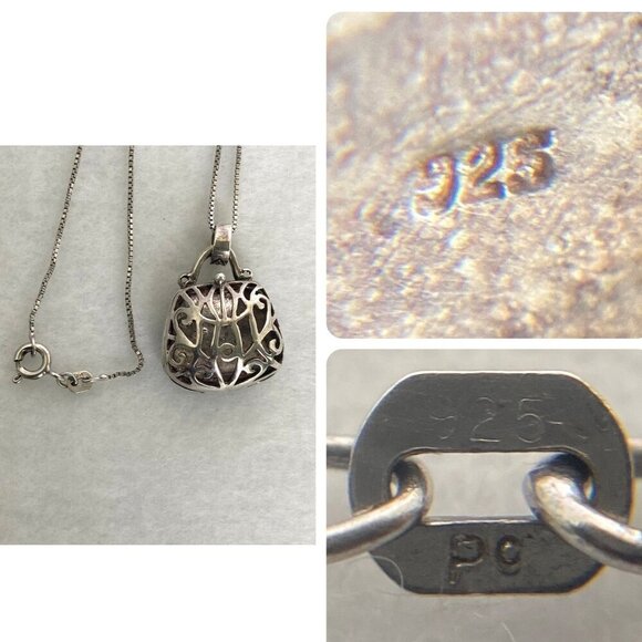 Sterling Silver 925 Hinged Marcasite Handbag Locket Purse Pendant Necklace 18" - Picture 9 of 16